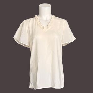 41 Hawthorn Women's White Flutter Short Sleeves Pullover Blouse Top‎ Size S